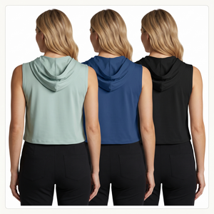 Top Deportivo Corto de Poliéster para Mujer con Capucha, Sin Mangas, Transpirable, de Secado Rápido, con Estampado Sólido y Bolsillos, Etiqueta Personalizada OEM - Product Image 2