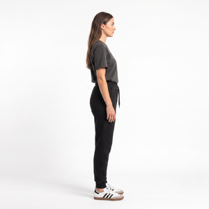 Pantalones de Mujer de Cintura Media, Bordados, de Felpa Francesa, Ecológicos, Lavados con Ácido, Corte Regular, Largos, con Cierre de Cordón, Casuales, para Otoño - Product Image 3