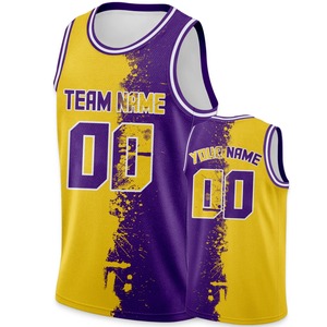 Camiseta de Baloncesto Personalizada de Poliéster para Adultos, Niños y Jóvenes, con Nombre del Equipo, Número y Logotipo Impresos en Dorado y Morado - Product Image 3