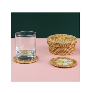 Sous-verres en rotin de qualité supérieure, magnifique ensemble de 4 sous-verres, tapis et supports, épaisseur 6 mm - Product Image 2