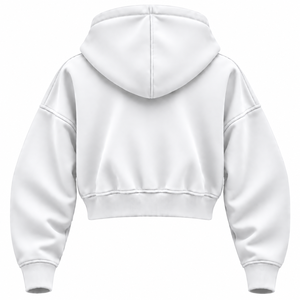 Premium Solid <b>White</b> Custom Women's Drop Shoulder <b>Cropped</b> Oversized <b>Zip</b> <b>Up</b> Winter <b>Hoodie</b> Custom Design 100% Cotton Fleece <b>Hoodie</b> - Product Image 2