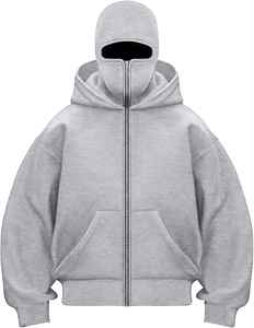 Sudadera con capucha de forro polar roja para hombre con cremallera completa, estilo balaclava, oversize, streetwear, manga larga, servicio 100% OEM - Product Image 6