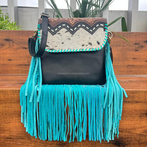 2025 Hot Sale Women Fashion Hand Tooled Leather Fringe Crossbody Bag & Hand Tooled Bifold Card Holder Wallet 2-Piece Combo Sets - Product Image 6