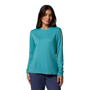 T-shirt en coton à manches longues pour femmes de haute qualité, col rond, couleur unie, haut décontracté pour femmes, disponible en prix de gros - Product Image 4
