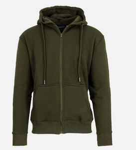 Sweat-shirt à capuche zippé pour homme, vert olive, coupe classique, couleur unie, décontracté, en molleton tricoté, pour l'automne - Product Image 1