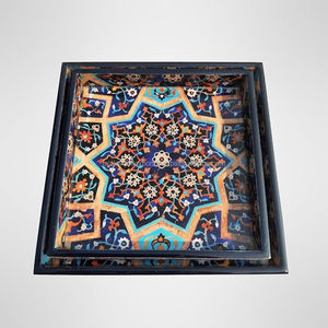 Bandeja de servicio MDF de madera impresa natural con forma de rectángulo 1 bandeja de servicio decorativa pintada a mano de madera hecha a mano por FWE - Product Image 1