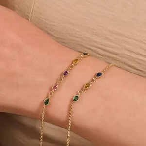 Pulsera de Moissanita Personalizada de Alta Calidad en Oro 10K/14K/18K con Piedra de Nacimiento de Zirconia en Forma de Pera y Cadena con Piedra de Nacimiento - Product Image 5