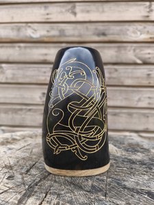 Vintage Black Horn <b>Mug</b> With <b>Gold</b> Dragon Design Outdoor Drinkware Rustic Barware Decorative Ethnic Beverage <b>Mug</b> - Product Image 4