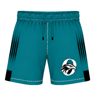 Shorts de rugby personnalisés bleu sarcelle et noir, taille élastique, respirants, légers, pour l'entraînement d'équipe, performance sportive, bas de tenue de sport - Product Image 1