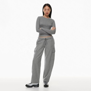 Most Popular Women's Gray Knitted <b>Cargo</b> Pants Mid <b>Waist</b> Full Length Loose Fit Solid Color Drawstring Casual Autumn <b>Cargo</b> Joggers - Product Image 1
