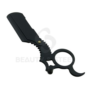 Black Coated Cut Throat <b>Razor</b> Ergonomic Finger Loop Single Blade Shaving System for Master Barber Grooming - Product Image 1