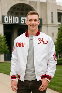 Veste universitaire en satin blanc de l'Ohio State University avec logo brodé - Product Image 3