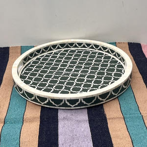 Plateau de service de table élégant et de haute qualité, écologique, en bois naturel avec incrustations d'os et de résine, technique de polissage, très bon marché en provenance d'Inde - Product Image 1