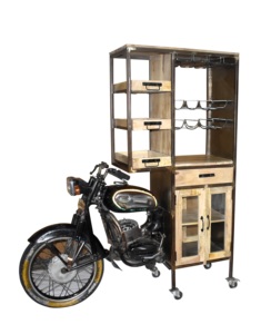 Grand comptoir de bar industriel et vintage en fer et bois, mobilier de style automobile ancien pour salle à manger, salon ou chambre - Product Image 2