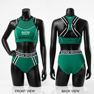 ชุดว่ายน้ำพรีเมียม 240 GSM โพลีเอสเตอร์ผสมอีลาสเทน สีน้ำเงิน-ส้ม แบบ Racerback พร้อมโลโก้แบบรีดร้อนตามสั่ง สำหรับผู้หญิง - Product Image 4