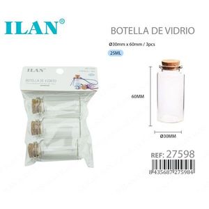 Bottiglia in vetro ILAN con tappo in sughero 30mm x 60mm 25ml per conservazione - Product Image 1