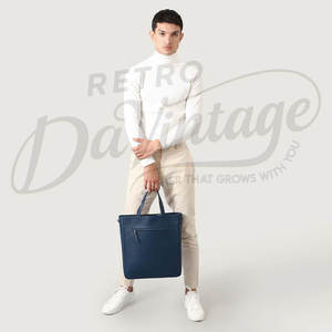 กระเป๋าหนังแท้ระดับพรีเมียมสำหรับผู้ชายและผู้หญิง สีน้ำเงินกรมท่า ความจุขนาดใหญ่ กระเป๋าเอกสารธุรกิจ กระเป๋าสะพายไหล่ลำลอง - Product Image 6