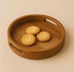 Bandeja de Servir Rústica de Madera, Bandeja Redonda de Madera con Asas, Bandeja para Mesa de Centro Estilo Rústico, Decoración Minimalista para Cocina - Product Image 3