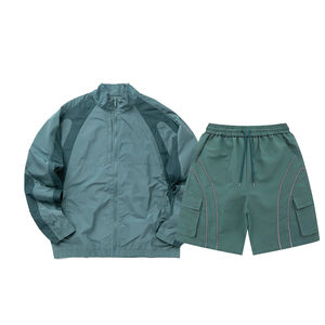Men Nylon Zip up Two Piece Short Set Windbreaker <b>Jackets</b> Tracksuits Sets for Men - Product Image 3