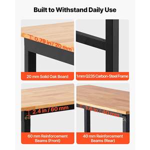 Banc de travail en bois de chêne réglable de 48 x 24 pouces, capacité de 1500 livres, réglage de la hauteur de 28,5 à 42,3 pouces, table de travail en bois massif robuste - Product Image 3