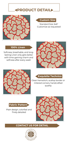 Serviette de cocktail en lin avec broderie florale en forme de cœur, lignes rouges vives créant une touche romantique et charmante pour la table. - Product Image 2