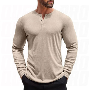 Camisetas Henley para Hombre, Manga Larga, con Botones, Ligeras, Casuales, de Moda, Cuello Redondo, Mezcla de Algodón, Corte Regular, Transpirables - Product Image 1