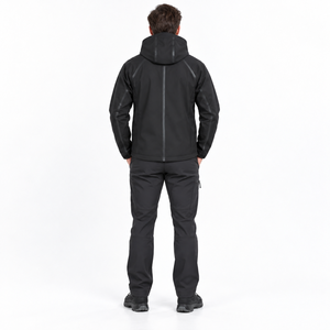 2026 Men's <b>Black</b> <b>Hooded</b> Windproof Softshell Jacket <b>With</b> Full Zipper Closure Casual Outdoor Wear Winter <b>Coat</b> Stand Collar Jacket - Product Image 2