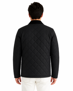 Chaqueta acolchada negra para hombre, con diseño de rombos, chaqueta de invierno, ropa exterior informal acolchada, chaqueta con botones al frente, abrigo ligero con aislamiento. - Product Image 2