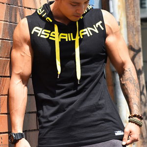 Débardeur à capuche sans manches pour homme, en mélange de coton, pour musculation, entraînement, gym, fitness, avec cordon de serrage, logo personnalisé - Product Image 3