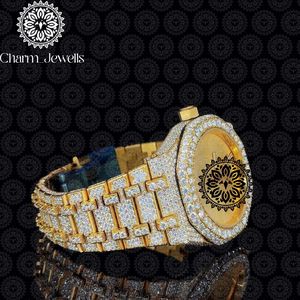 Montre mécanique de luxe Charm Jewells en acier inoxydable, date automatique, or jaune, incrustée de diamants, cadran analogique de 40 mm, verre saphir lumineux - Product Image 2