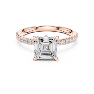 แหวนแต่งงานเพชรทรง Asscher คุณภาพสูง รับรองโดย GRA ฝังแบบสี่หนามเตย ผลิตจากเพชรเลี้ยงในห้องปฏิบัติการ ตัวเรือนทองคำชมพู 14k ราคาขายส่งจากโรงงาน - Product Image 1