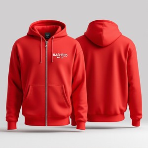 <b>Men's</b> <b>Orange</b> Zip-Up Hoodie Regular Fit Solid Color Front Logo Print Casual Hooded <b>Sweatshirt</b> Fleece Material Zip up Hoodie <b>Men</b> - Product Image 3