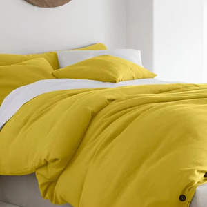 Ensemble de literie en lin jaune moutarde avec housse de couette et 2 taies d'oreiller, tissu lavé pour la décoration de la maison, de la chambre à coucher et de l'hôtel, ensemble de 3 pièces - Product Image 4