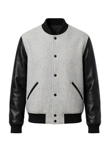 Men's Varsity Jacket Cow Print Patchwork Sleeves Casual Baseball Coat Single Breasted Winter Outerwear - Product Image 3