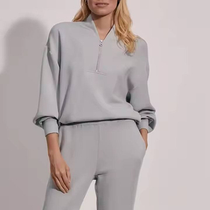 New Fashion Women's Half <b>Zipper</b> Crew Neck Vintage 100% Cotton Breathable Quick Dry Embroidery Sweatshirt Long Sleeve Hoodie - Product Image 3