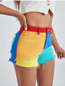 TRIBON SPORTS Shorts de mezclilla de cintura alta para mujer, ajustados, con dobladillo desgastado, informales, de verano, de secado rápido, con bordado de estrellas - Product Image 6