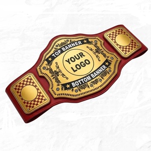 Ceinture de championnat de lutte style Pro personnalisée, plaque métallique plaquée or, cuir rouge, sangle de titre d'arts martiaux, championnat personnalisé - Product Image 4