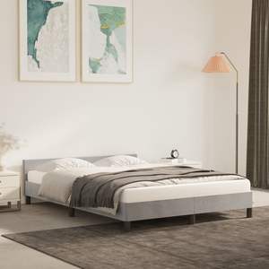 Estructura de cama de terciopelo gris claro sin colchón Camas tapizadas de estilo mejorado - Product Image 1