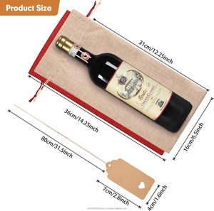 Bolsas de Vino de Arpillera Ecológicas Lavables de Primera Calidad y Etiquetas de Regalo Marrón Rojo Reutilizables con Cordones para Bodas y Cumpleaños - Product Image 3