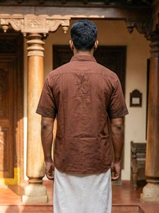 Handcrafted Men Brown Cotton <b>Shirt</b> with Ethnic Border Details Artisanal Casual Wear Pure Cotton Fabric <b>Shirt</b> - Product Image 3