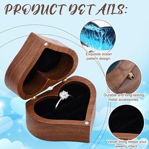 Caja de Anillo de Compromiso de Resina con Forma de Corazón Kenning Ocean, con Detalle Metálico de Tortuga, Caja de Exhibición de Anillos de Madera de Nogal Personalizada para Mujer - Product Image 2