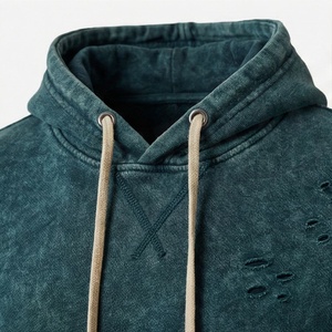 Mens Casual Solid Stylish Acid Wash Drawstring Distressed <b>Tracksuits</b> High Quality Hooded Jogging Wear Winter Collections - Product Image 4