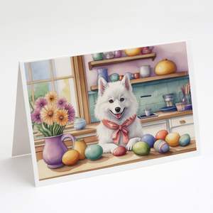 Whimsical A7 Size <b>5x7</b> American Eskimo Blank Note Cards Pack 8 with <b>Envelopes</b> for Easter Decor and Greeting - Product Image 1
