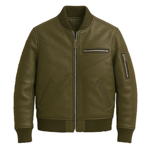 <b>Mens</b> Brown genuine Leather Bomber <b>Jacket</b> Moto Biker Style Stand Collar Zipper Closure Regular Fit Solid Color four season Wear - Product Image 6