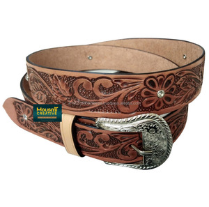 Unisex Argentina Cowhide <b>Leather</b> Belt Custom Size Genuine <b>Tooled</b> DD Hide <b>Leather</b> Low MOQ Western Cowboy Style Nickel Plated - Product Image 3