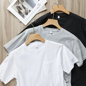 T-shirt unisexe en coton à manches courtes avec poche, coupe ample, doux, respirant, blanc et noir, haute qualité - Product Image 3