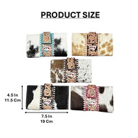 Portefeuille en cuir véritable style western, nouveauté, motif floral turquoise, pochette de créateur pour femme, motif cartes à jouer, vente chaude