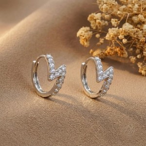Pendientes de Aro de Plata de Ley 925 con Circonitas Cúbicas Cultivadas en Laboratorio, Chapados en Rodio, Joyería Geométrica para Mujer - Product Image 1