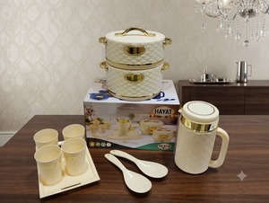 Ensemble de 10 casseroles en métal à double paroi Anax, isolées sous vide, résistantes au four, avec poignées, pour la salle à manger à domicile - Product Image 1