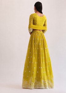 Ensemble Lehenga Choli brodé jaune pour femmes, tenue de mariage indienne pakistanaise - Product Image 2